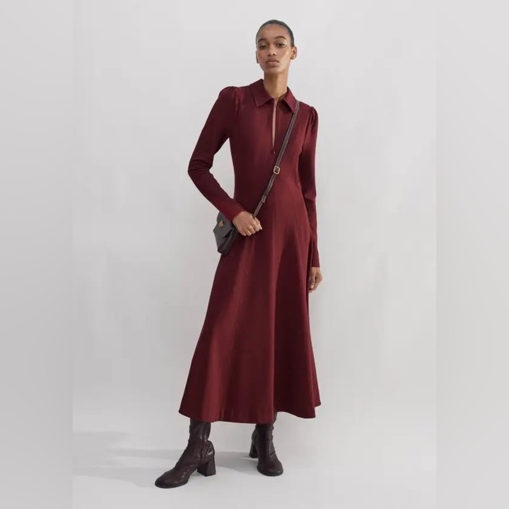 ME+EM Travel Tailoring Zip Front nursing Midi Maxi Dress Ponte Jersey career red